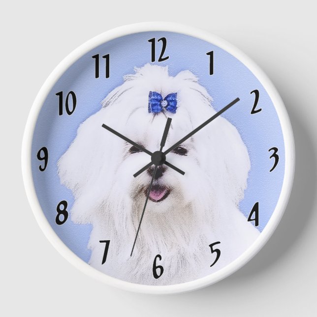 Maltese Painting - Cute Original Dog Art Clock (Front)