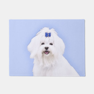 Maltese Painting - Cute Original Dog Art Doormat