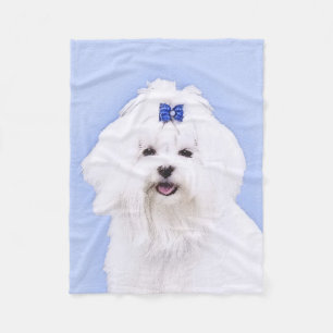 Maltese Painting - Cute Original Dog Art Fleece Blanket
