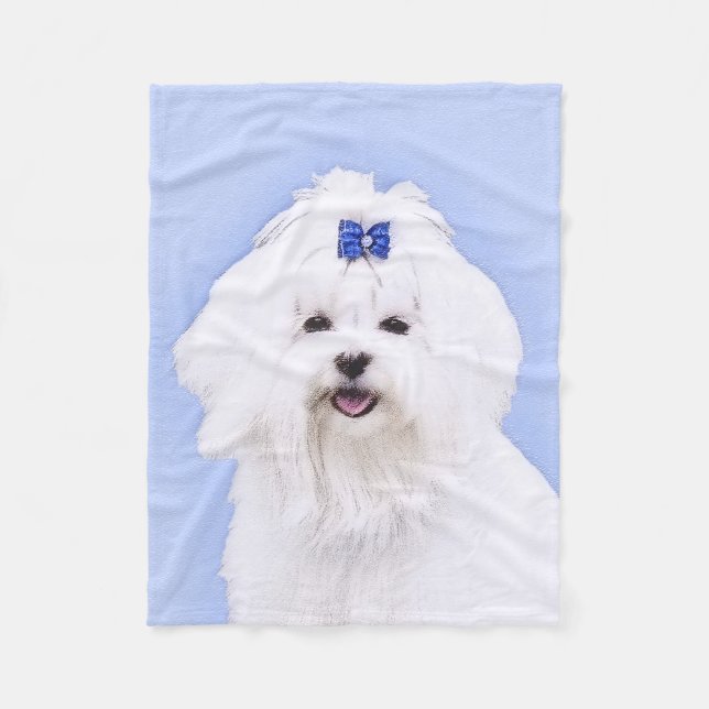 Maltese Painting - Cute Original Dog Art Fleece Blanket (Front)