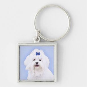 Maltese Painting - Cute Original Dog Art Key Ring