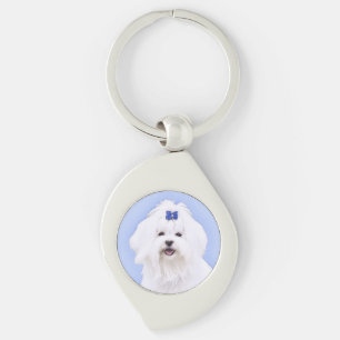 Maltese Painting - Cute Original Dog Art Key Ring