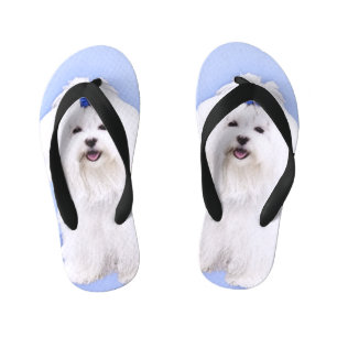 Maltese Painting - Cute Original Dog Art Kid's Jandals