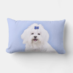 Maltese Painting - Cute Original Dog Art Lumbar Cushion