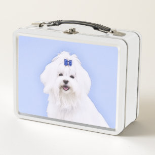 Maltese Painting - Cute Original Dog Art Metal Lunch Box