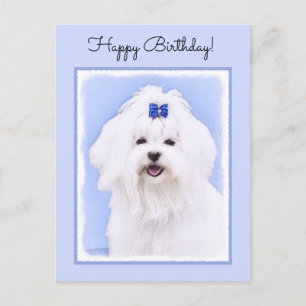 Maltese Painting - Cute Original Dog Art Postcard