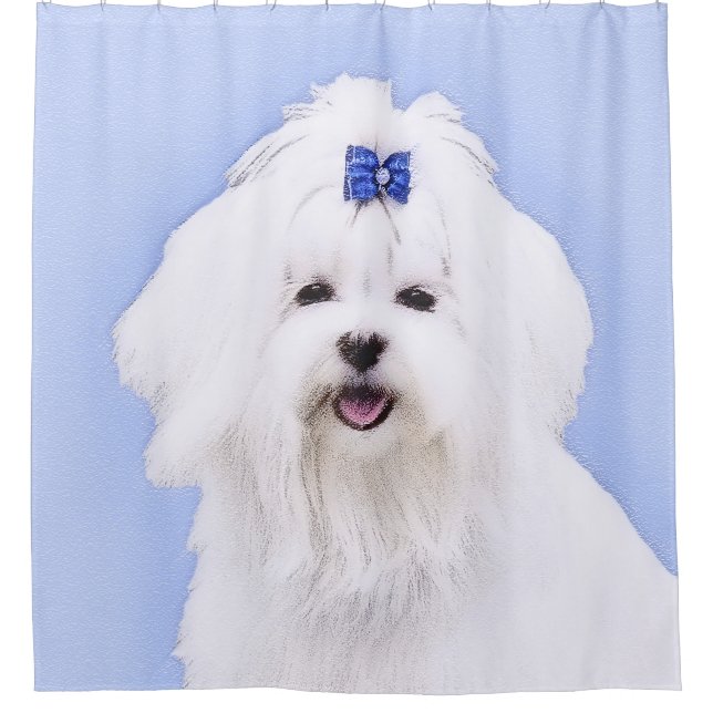 Maltese Painting - Cute Original Dog Art Shower Curtain (Front)