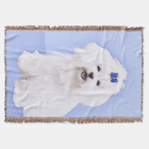 Maltese Painting - Cute Original Dog Art Throw Blanket