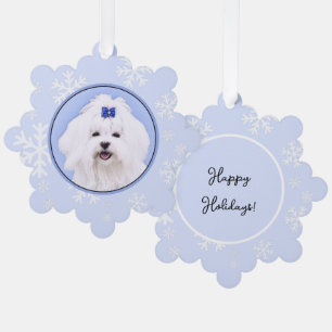 Maltese Painting - Cute Original Dog Art Tree Decoration Card