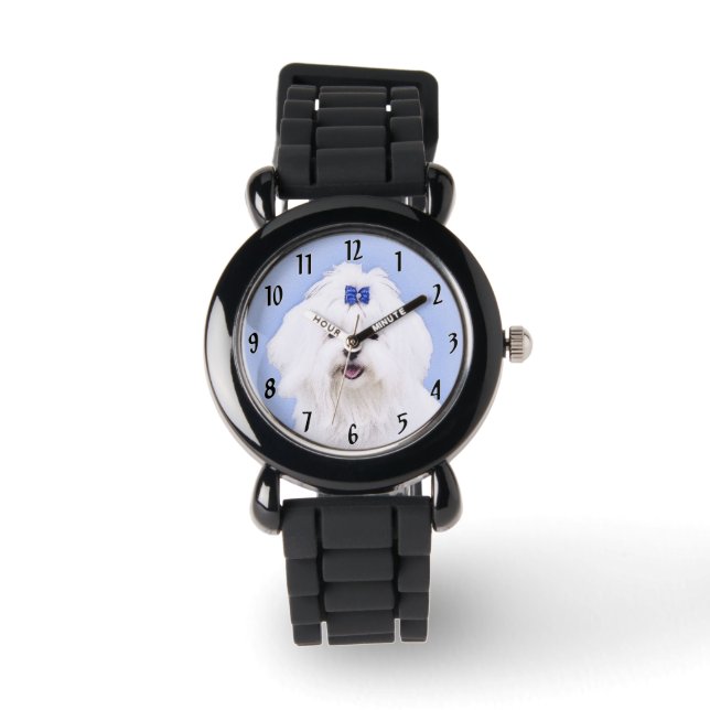 Maltese Painting - Cute Original Dog Art Watch (Front)