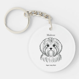 Maltese Portrait Black Line Illustration Key Ring