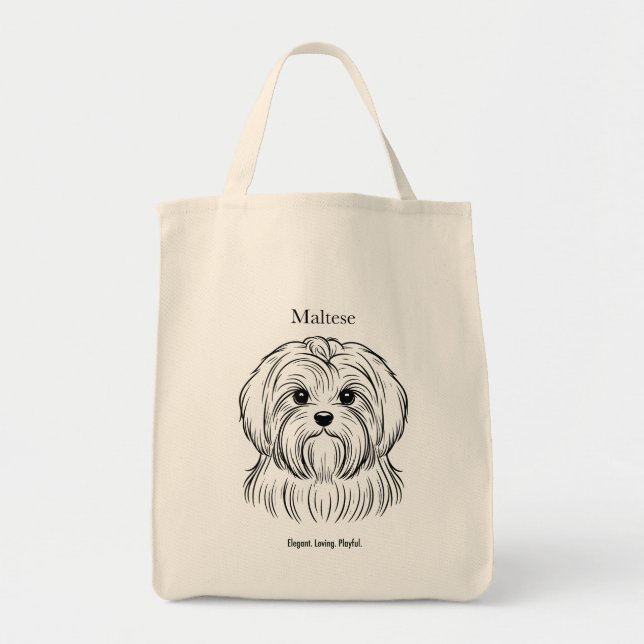 Maltese Portrait Black Line Illustration Tote Bag (Front)