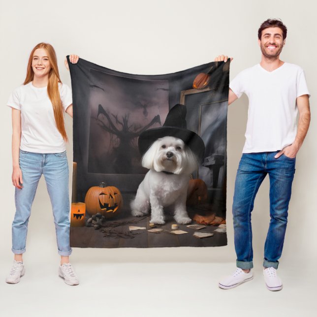 Maltese Pumpkins Halloween Scary  Fleece Blanket (In Situ)