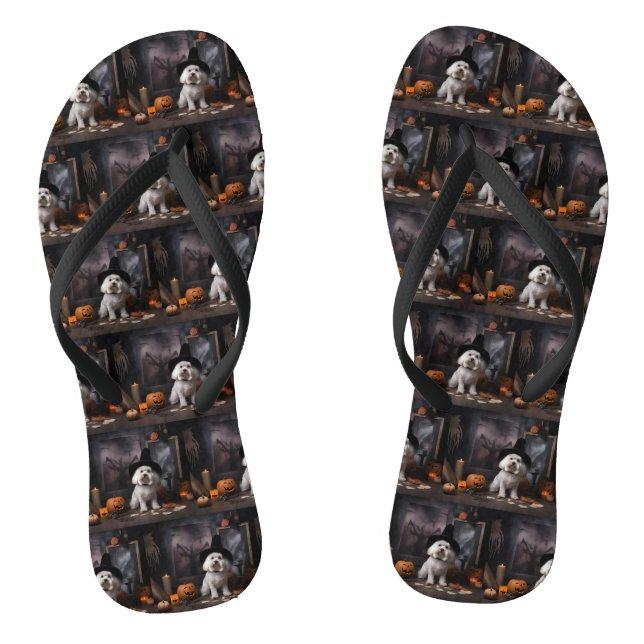 Maltese Pumpkins Halloween Scary  Jandals (Footbed)