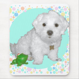 Maltese Pup with Bubbles Mouse Pad