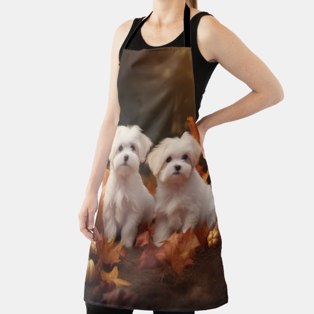 Maltese Puppy Autumn Delight Pumpkin  Apron (Insitu)