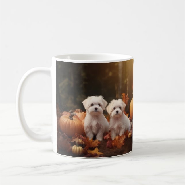 Maltese Puppy Autumn Delight Pumpkin  Coffee Mug (Left)