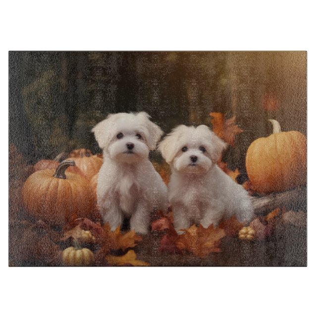 Maltese Puppy Autumn Delight Pumpkin  Cutting Board (Front)
