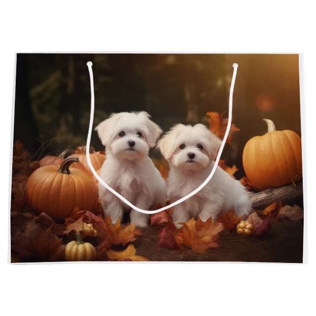 Maltese Puppy Autumn Delight Pumpkin  Large Gift Bag (Front)