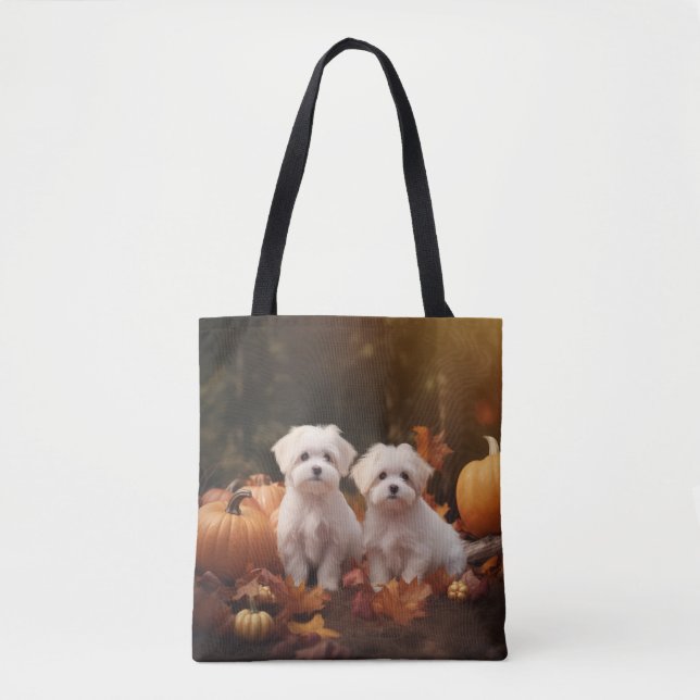 Maltese Puppy Autumn Delight Pumpkin  Tote Bag (Front)