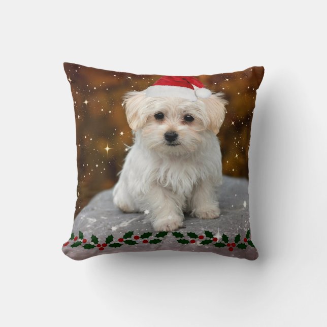 Maltese Puppy Christmas Cushion (Front)