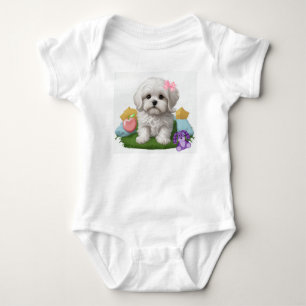 Maltese Puppy Sitting with her Toys Baby Bodysuit