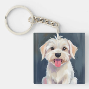 Maltese Puppy   White Dog Painting Key Ring