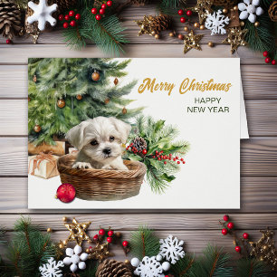 Maltese Puppy Wicker Basket Christmas Tree