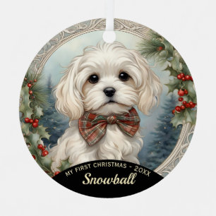 Maltese Puppy's First Christmas Ornament