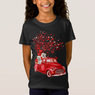 Maltese Riding Red Truck Valentine Butterfly Heart T-Shirt