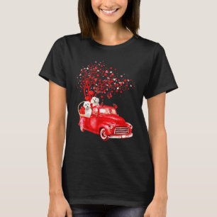 Maltese Riding Red Truck Valentine Butterfly Heart T-Shirt