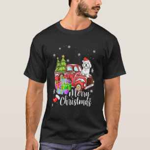 Maltese Riding Red Truck Xmas Merry Christmas T-Shirt