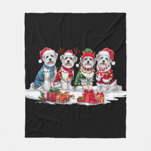 Maltese Santa hat antlers elf Christmas lights Fleece Blanket