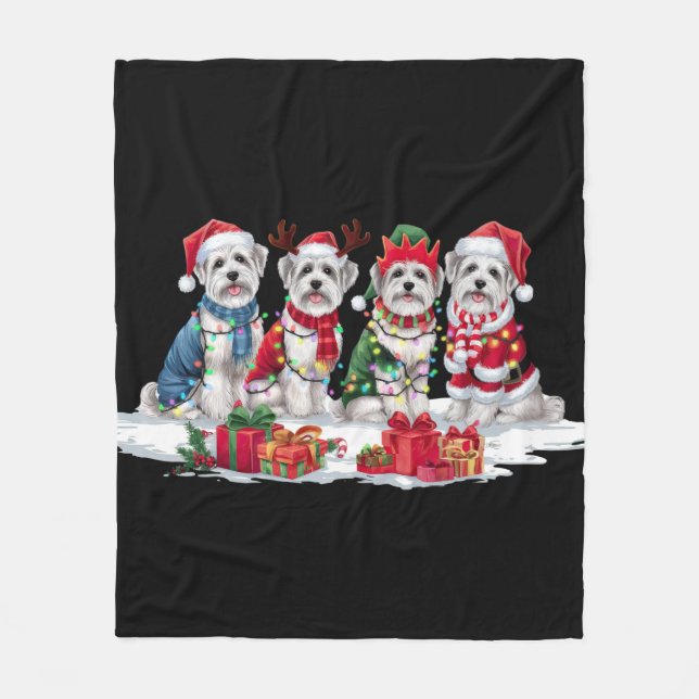 Maltese Santa hat antlers elf Christmas lights  Fleece Blanket (Front)