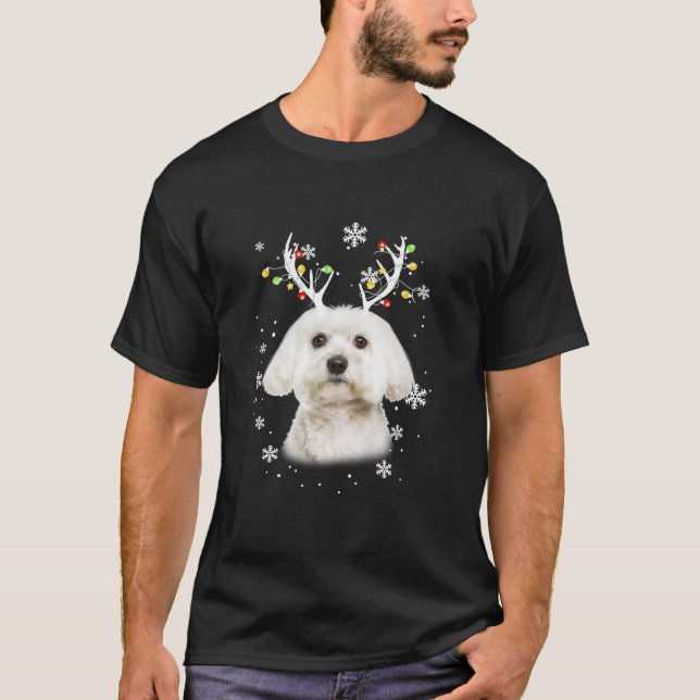 Maltese Santa Hat Christmas Fairy Light Long Sleev T-Shirt (Front)