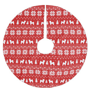 Maltese Silhouettes Christmas Pattern Red Brushed Polyester Tree Skirt