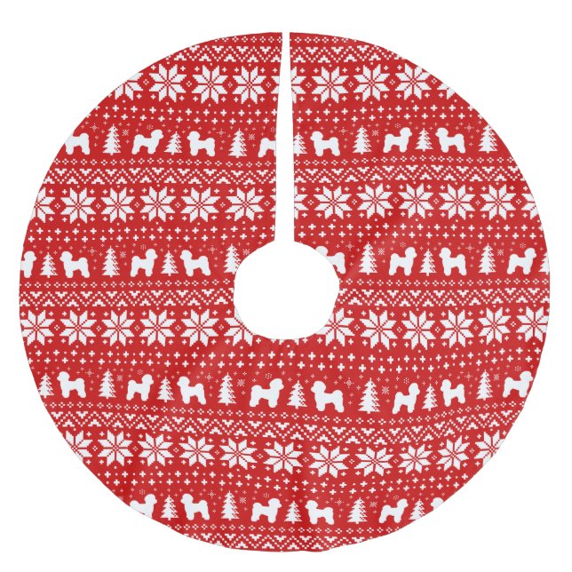 Maltese Silhouettes Christmas Pattern Red Brushed Polyester Tree Skirt (Front)