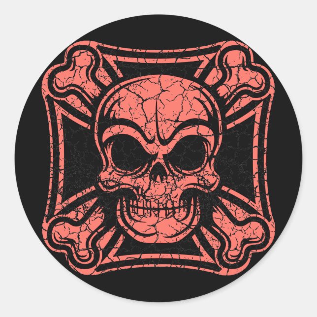 Maltese Skull & Crossbones -red Classic Round Sticker (Front)