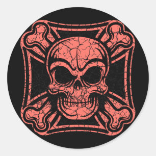 Maltese Skull & Crossbones -red Classic Round Sticker