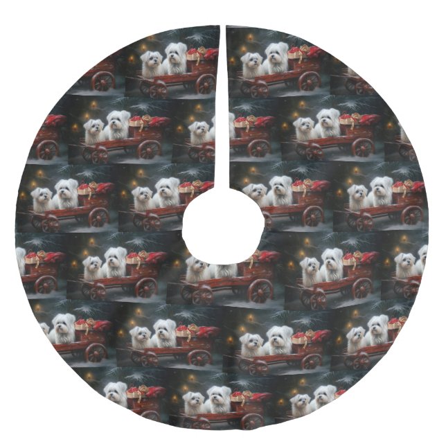 Maltese Snowy Sleigh Christmas Decor Brushed Polyester Tree Skirt (Front)