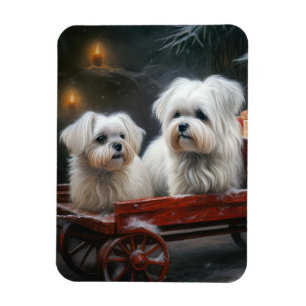 Maltese Snowy Sleigh Christmas Decor Magnet