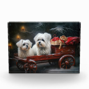 Maltese Snowy Sleigh Christmas Decor Photo Block