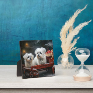 Maltese Snowy Sleigh Christmas Decor Plaque