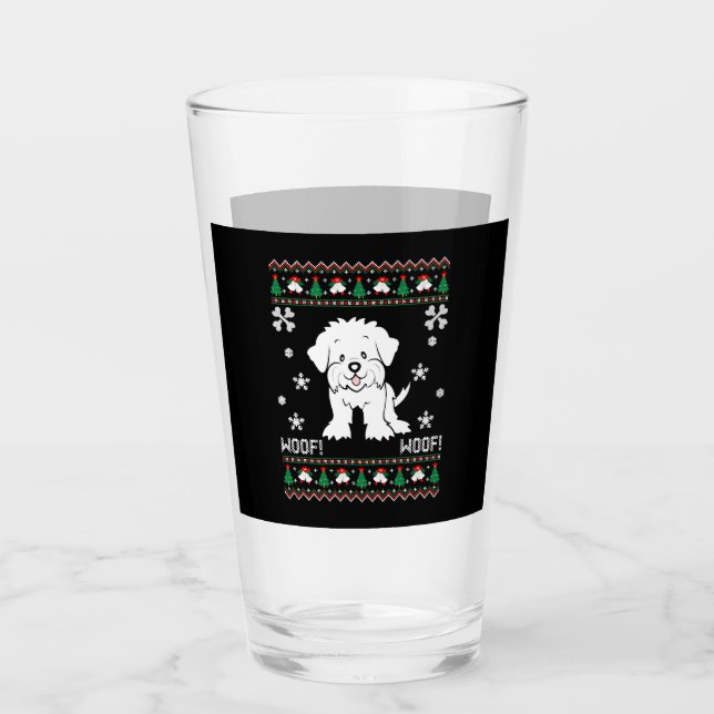 Maltese Ugly Christmas Sweater Glass (Front)