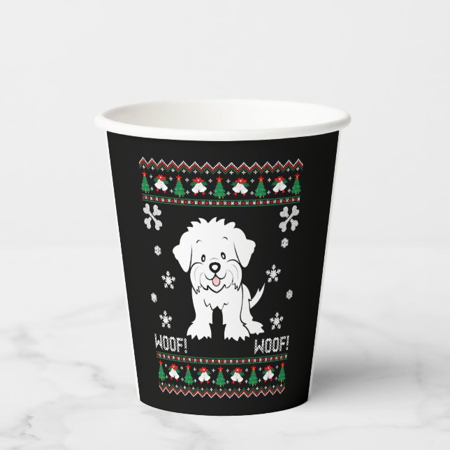 Maltese Ugly Christmas Sweater Paper Cups (Front)