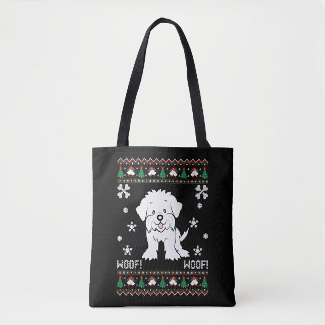 Maltese Ugly Christmas Sweater Tote Bag (Front)