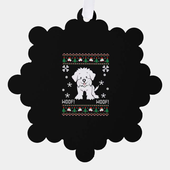 Maltese Ugly Christmas Sweater Tree Decoration Card (Front)