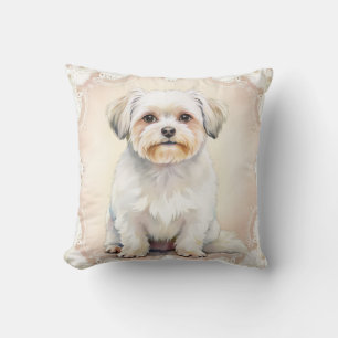 Maltese Watercolor Lace Pattern Art Cushion