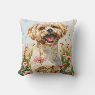 Maltese Watercolor Throw Pillow