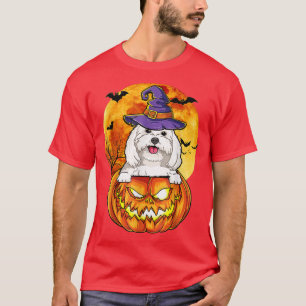 Maltese Witch Pumpkin Halloween Dog Lover Funny T-Shirt